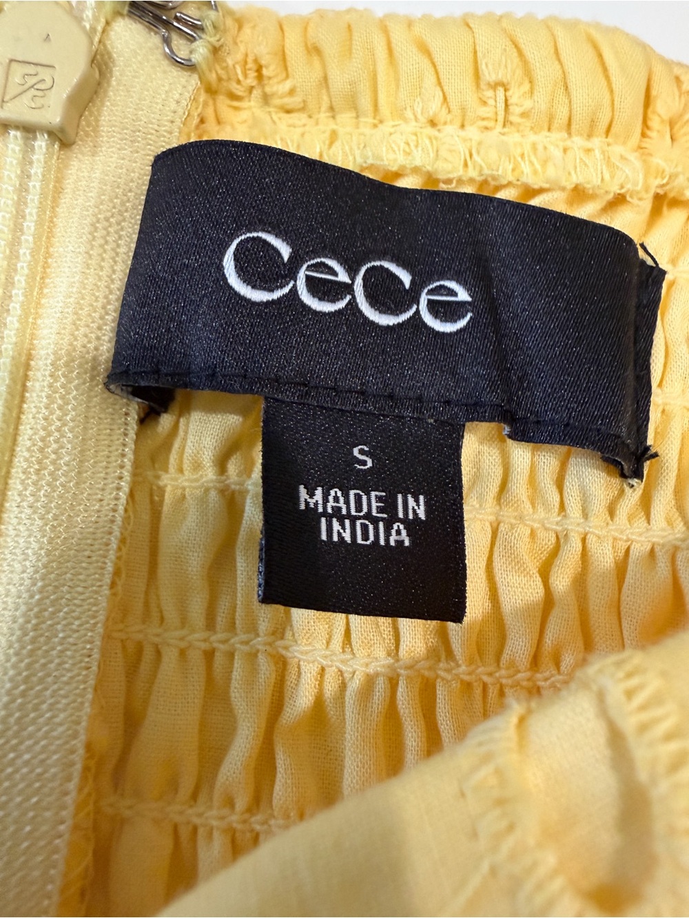 CeCe Eyelet Cotton Midi Dress Square Neck Smocked Puff Sleeve Yellow Small NWT - Picture 13 of 15